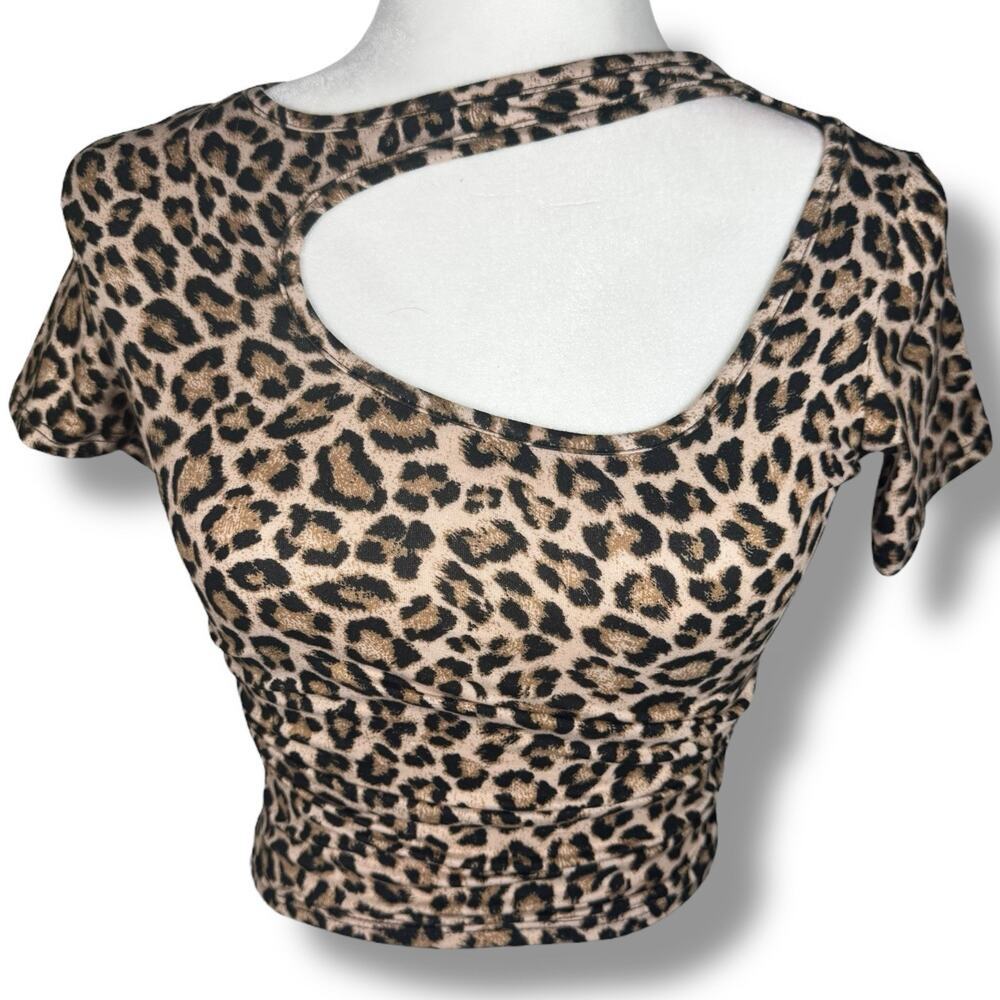 Leopard Cutout Baby Tee Y2K Crop Top XS Retro Sexy Animal Print Clubwear